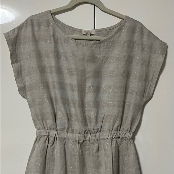 BELLAMBIA NWOT Gray Silver Linen Striped Midi Dress Made In Italy, Size L - Picture 6 of 14